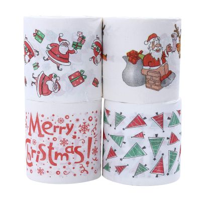 4 Roll Christmas Theme Home Toilet Paper Set,Xmas Novelty Toilet Tissue Bathroom,Xmas Tree Santa Color Toilet Paper