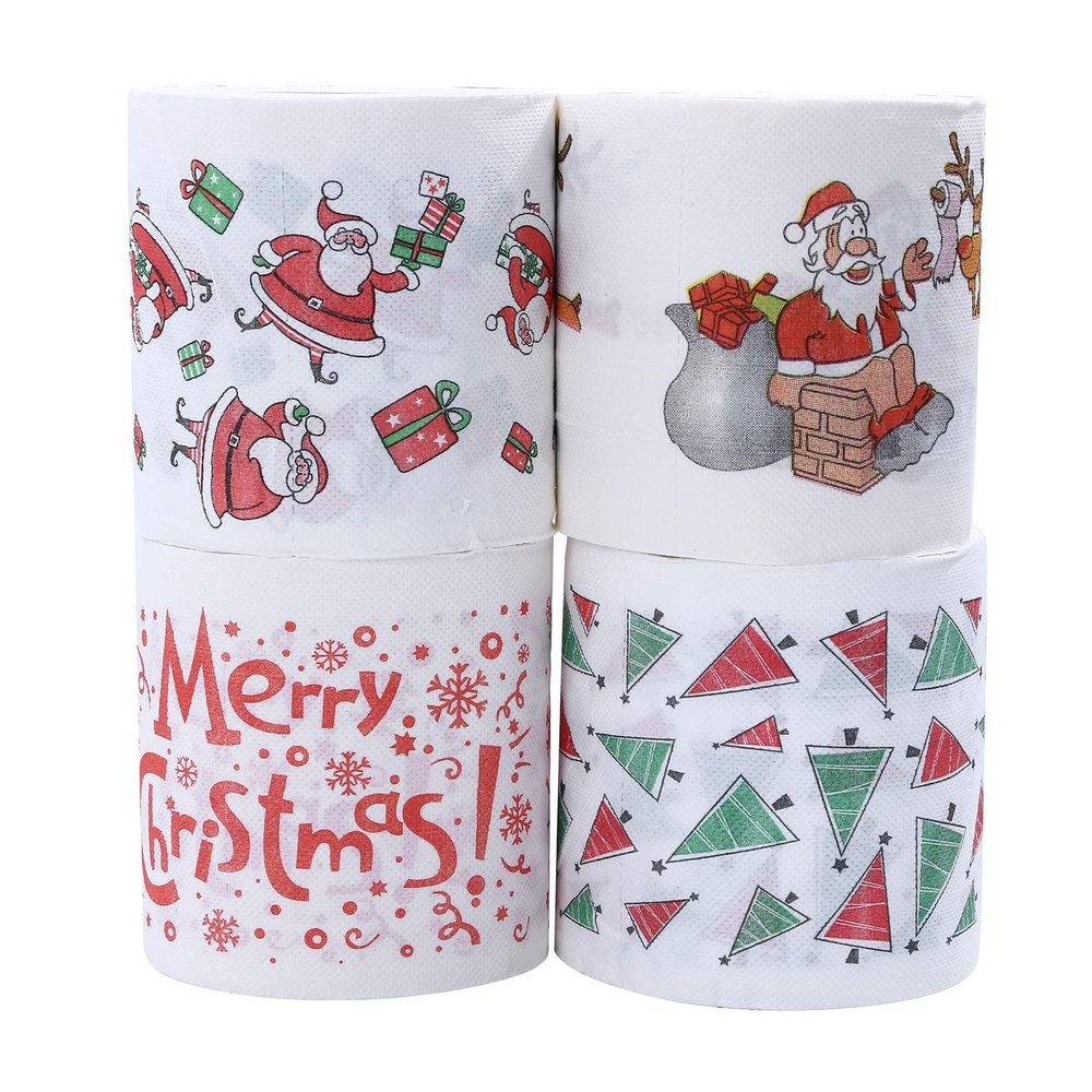 4 Roll Christmas Theme Home Toilet Paper Set,Xmas Novelty Toilet Tissue Bathroom,Xmas Tree Santa Color Toilet Paper