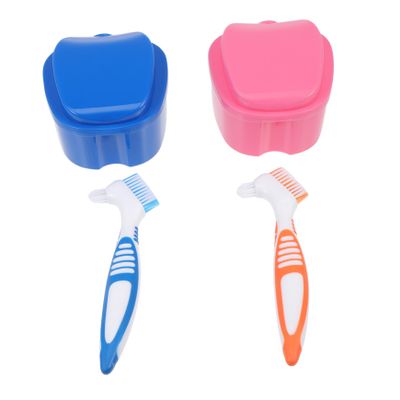 minkissy Denture Box for False Tooth Storage Portable Plastic Denture Box Soft-Bristle False Tooth Brushes for Orthodontic Care