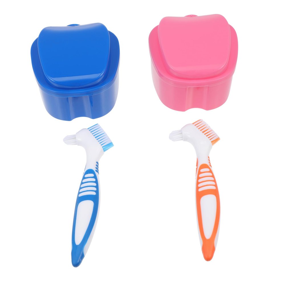 minkissy Denture Box for False Tooth Storage Portable Plastic Denture Box Soft-Bristle False Tooth Brushes for Orthodontic Care