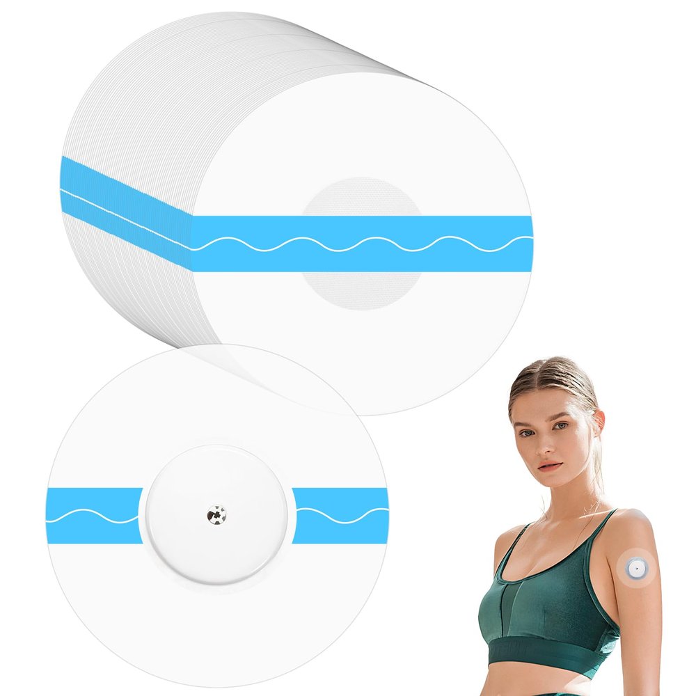 100 Pack Freestyle Libre Sensor Covers, Waterproof Libre Adhesive Patches Transparent CGM Patches Without Glue, for Showering, Swimming,Running,Cycling(Pink)