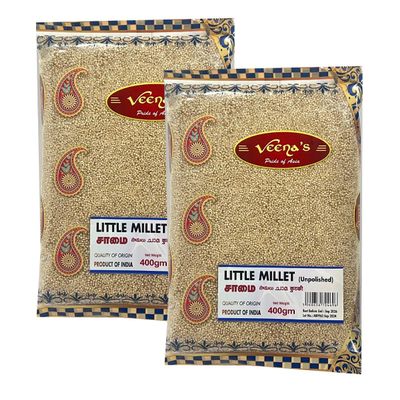 Veena's Little Millet Unpolished 400g Samai Rice Grains Easy to Cook Healthy High Protein and Fibre Product from India Pack of 2