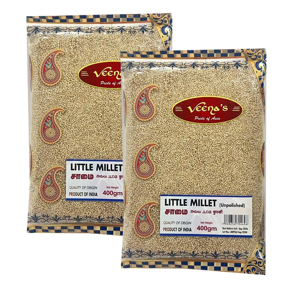 Veena's Little Millet Unpolished 400g Samai Rice Grains Easy to Cook Healthy High Protein and Fibre Product from India Pack of 2