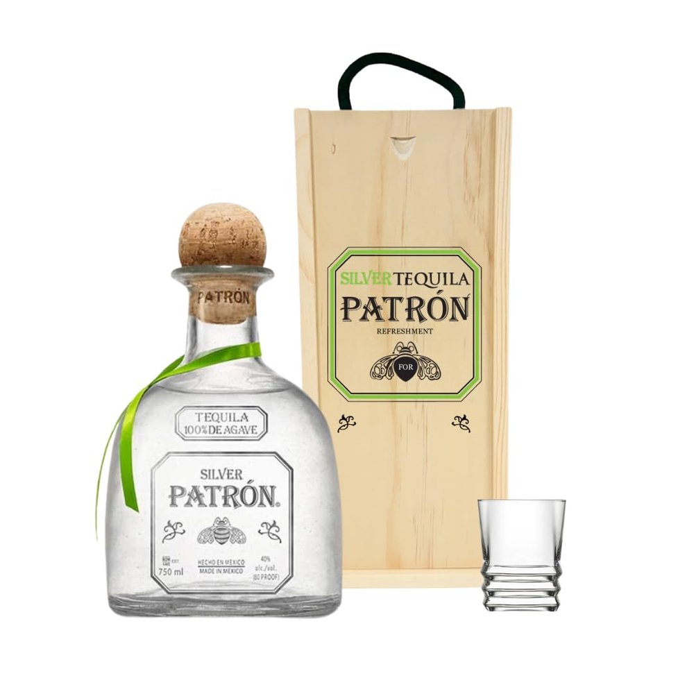Personalised Patron Silver Tequila Gift Set with Shot Glasses - 70cl (40% ABV)