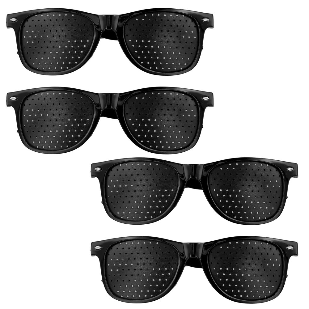 Duronge Set of 4 Pinhole Glasses, Eye Trainer, Black Vision Correction Glasses, Anti Fatigue, for Fatigue Relief, Relaxation and Eye Training