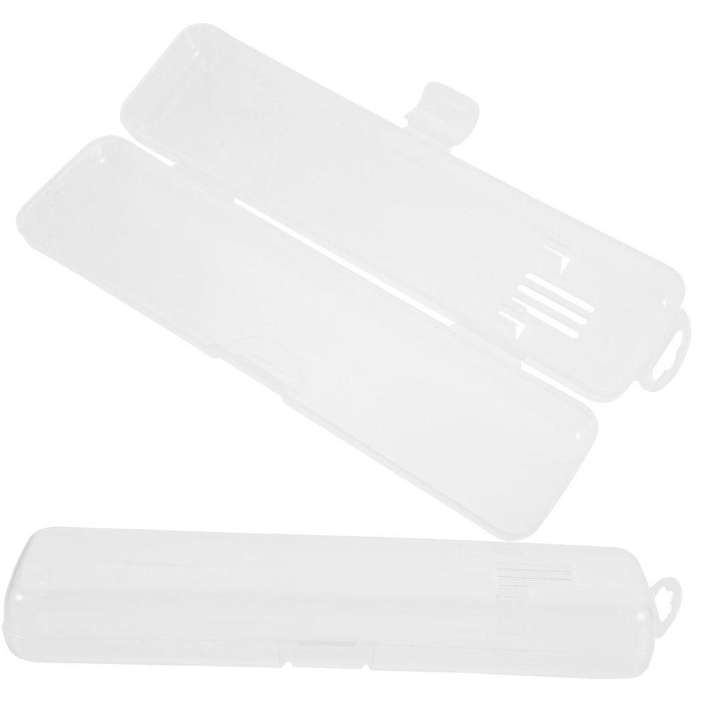 minkissy Travel Toothbrush Case 2pcs Rectangular Plastic Storage Box Double Card Slots Flip-top Leak-Proof Cover for Brushes and Toothpaste