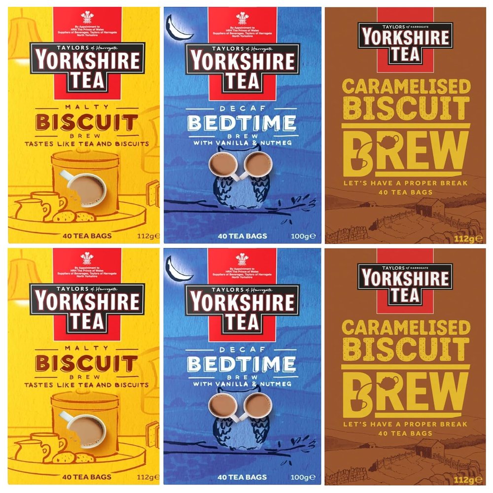Yorkshire Tea Variety Pack x40 Tea Bags, Flavours Inc. Malty Biscuit Brew, Decaf Bedtime Brew and Caramelised Biscuit Brew (Pack of 6, Total 240 Tea Bags)