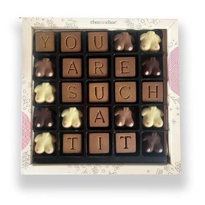 Choc on Choc - Choc on Choc You Are Such a T*t Chocolate Message Box - Handmade Belgian Milk, Dark & White Chocolate, 250g