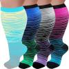 3 Pairs Plus Size Compression Socks for Women and Men Wide Calf 20-30mmhg Extra Large Knee High Support for Circulation, 01- Red/Dark Blue/White/Light Blue, 5XL view 1
