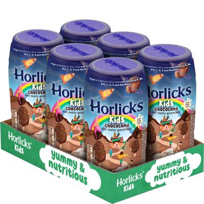 Horlicks Kids Chocoland 270g (Pack of 6) Yummy & Nutritious Chocolate Malted Drink Formulated For Kids | High in Calcium, Zinc, Iron and Vitamin A, B6, B12, C, D, E & Riboflavin