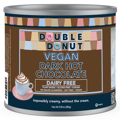 Double Donut Dark Vegan Hot Cocoa Rich Chocolate Cocoa Blend, Gluten and Dairy Free, Velvety Smooth, 280 ml