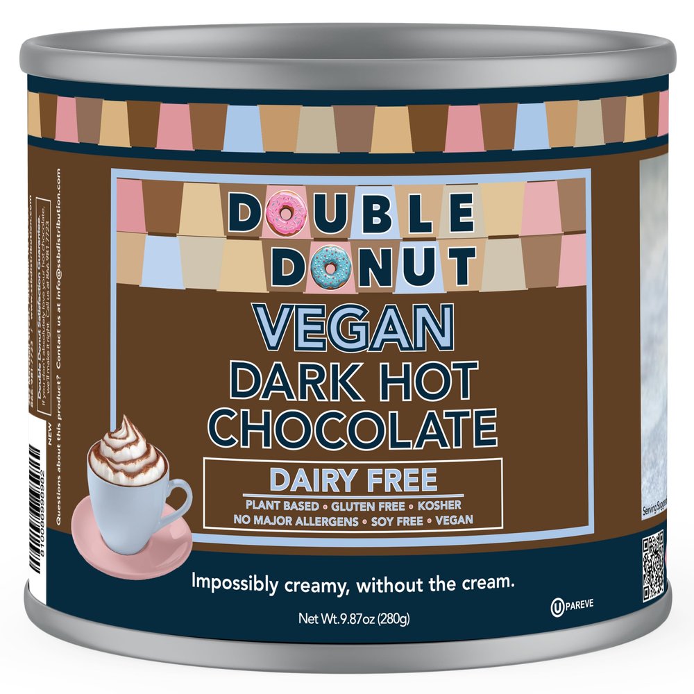 Double Donut Dark Vegan Hot Cocoa Rich Chocolate Cocoa Blend, Gluten and Dairy Free, Velvety Smooth, 280 ml