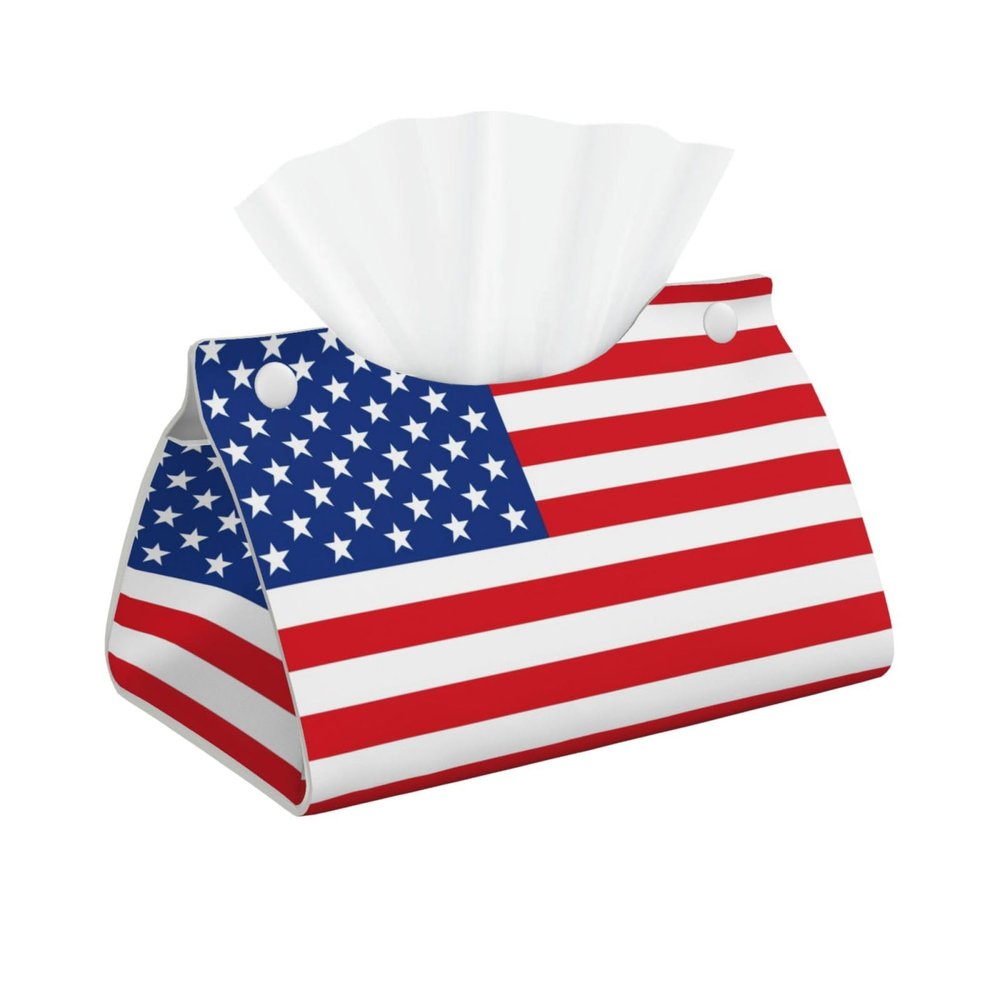 America Flags3 Tissue Box Cover, Modern Long Tissue Box Holder, Foldable Leather Tissue Box Accessories for Bathroom, Office Desk, Car, Tabletop, Home Decor