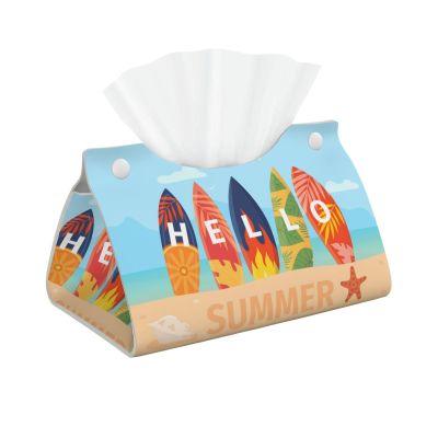 Hello Summer3 Tissue Box Cover, Modern Long Tissue Box Holder, Foldable Leather Tissue Box Accessories for Bathroom, Office Desk, Car, Tabletop, Home Decor