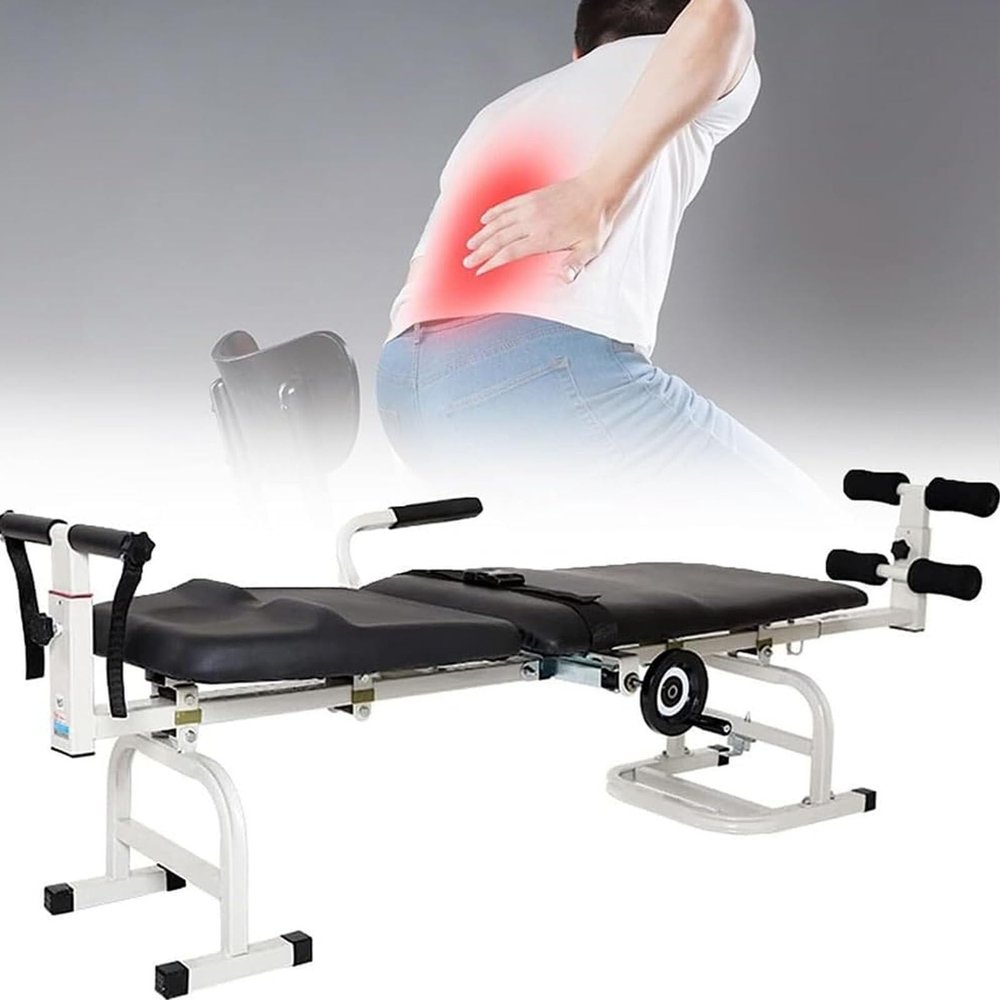 DPQYJPP Cervical Lumbar Traction Bed, Adjustable Manual Body Stretching Device, Foldable Traction Chair With Self-adhesive Leash, for Back Pain Relief Body Relax
