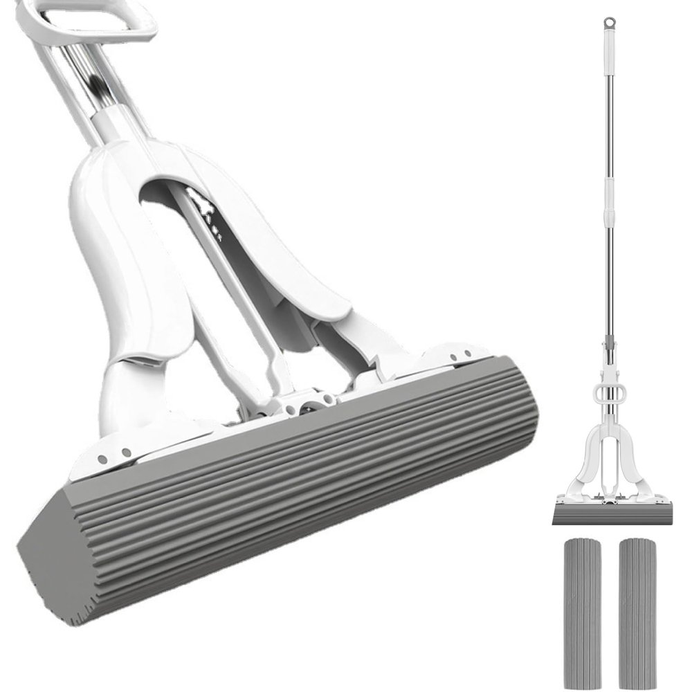 FYDZ Premium Floor Cleaning Sponge Mop Set, Extra Absorbent with Dual Heads, Self-Wringing Roller, Adjustable Handle for All Floors, Easy-to-Wash Design