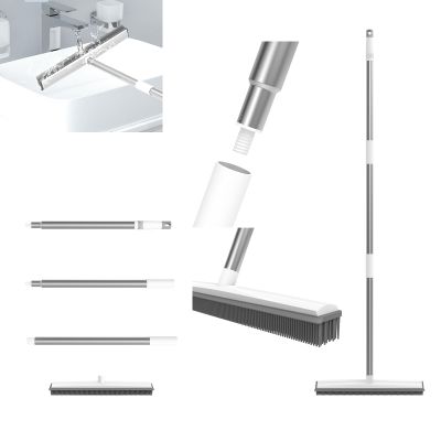 Rubber Broom Carpet Brush,Sweeping Brush Indoor,Carpet Rake Soft Broom 120cm Carpet Sweeper Pet Hair Remover with 3-Sections Metal Handle and 31cm Rubber Brush Head for Bathroom/Floor