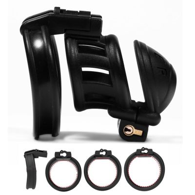 Black Male Double Head Lock Chastity Lock Double Curved face Ring Chastity Protection cage, Lightweight and Breathable (43mm/48mm/51mm) (Short)