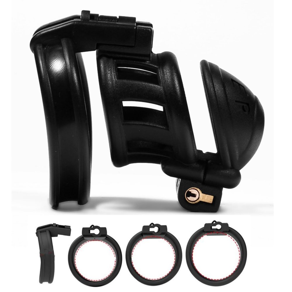 Black Male Double Head Lock Chastity Lock Double Curved face Ring Chastity Protection cage, Lightweight and Breathable (43mm/48mm/51mm) (Short)