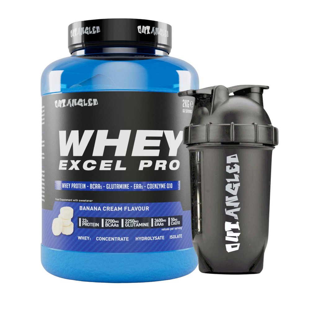 Out Angled Whey Protein Powder, Whey Excel Pro, Banana Flavour 2kg, High Protein Supplement with Whey Protein Isolate for Muscle Recovery and Muscle Growth