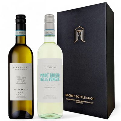 Secret Bottle Shop Pinot Grigio Italian White Wine Gift Boxed Set 2x75cl | Wine Gifts for Him, Her, Birthdays, Christmas, Corporate, Mothers Day, Fathers Day