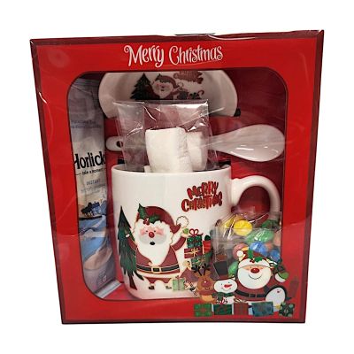 Christmas Assorted Treats Gift Hamper Holiday Mug & Treat Set with Hot Chocolate, Marshmallows, Chocolates, and Festive Mug Saucer Spoon