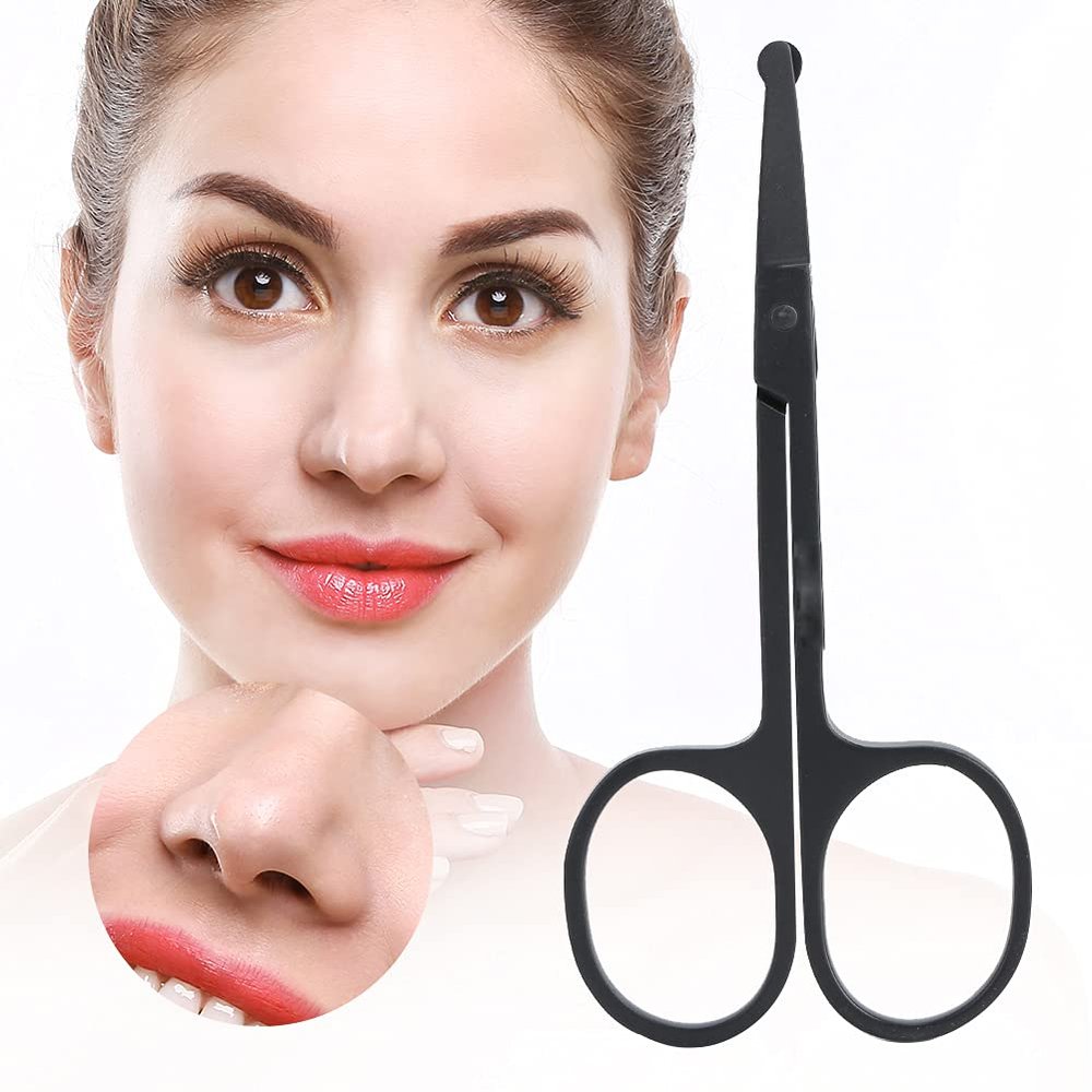 Naroote Rounded Curved Nose Hair Scissors, Eyebrow Scissors, Facial Hair Scissors For Men Black Stainless Steel with Travel Case For Mustache, Nose, Beard, Eyebrows, Eyelashes (Nose hair
