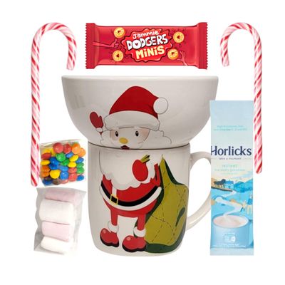 Christmas Hot Chocolate Mug Gift Set, Santa Design with Galaxy Hot Chocolate, Marshmallows, Chocolate Buttons, Festive Decorations