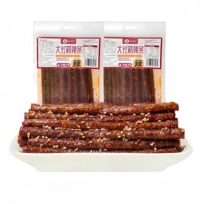 MKSDDF-90g*2 packs latiao shredded vegetarian steak spicy strips spicy gluten vegetarian meat snacks snacks Chinese snacks latio snacks (Spicy long gluten * 2 pac)