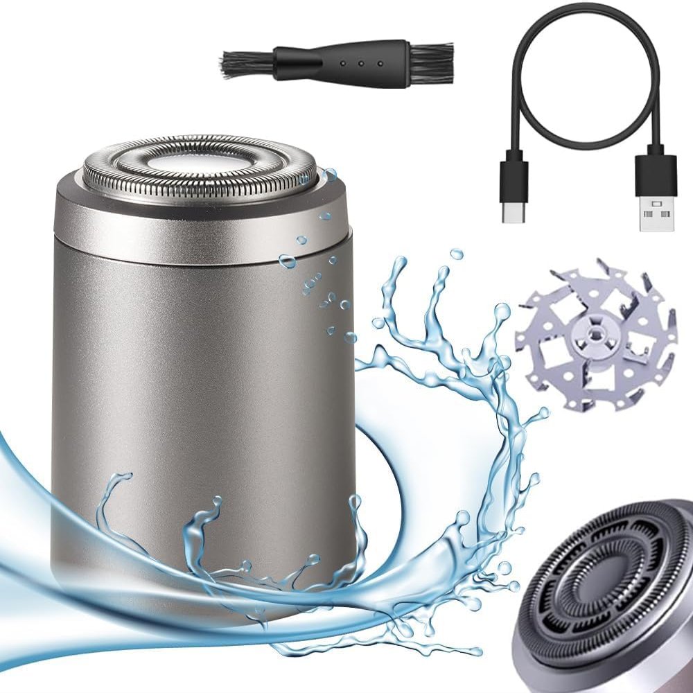 FreshCart Basics 2024 Portable Electric Mini Shaver Men, 2 in 1 Waterproof Wireless Rotary Shaver for Face & Body, Wet & Dry, Silver