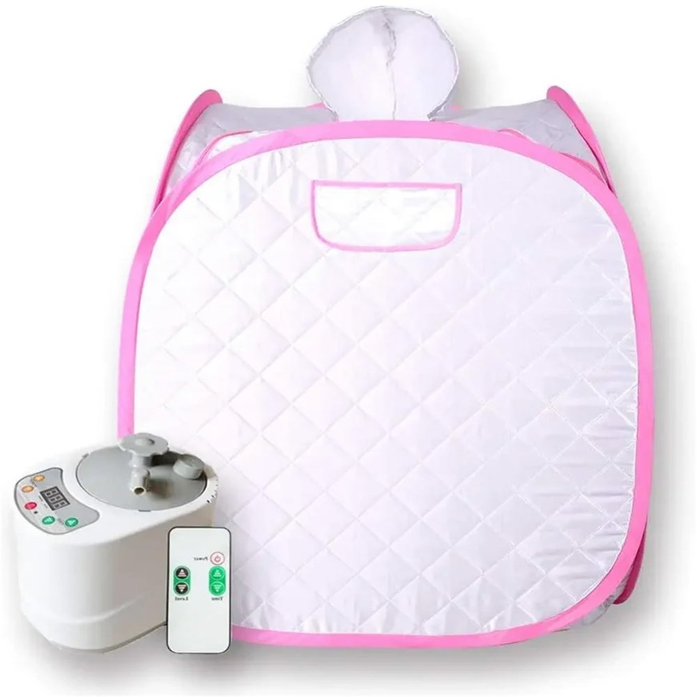 AOEGBY Steam Box Portable Sauna Kit One Person Full Body At Home Spa Hat Tent Include 2L Steamer With Remote Control Home Sauna(Pink-border)