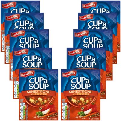 Instant Soup Bundle with Batchelors Cup A Soup Minestrone with Croutons 94g - 10 Pack | Instant Minestrone Soup with Croutons and Noodles, Low Fat, Suitable for Vegetarians.