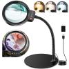 10X 30XMagnifying Glass with Light and Stand, 3 Color Modes 10 Bright Levels Dimmable LED Desk Lamp, Flexible Gooseneck Lighted Magnifier for Close Work Craft Hobby Painting Sewing Jewelry Reading
