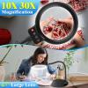 10X 30XMagnifying Glass with Light and Stand, 3 Color Modes 10 Bright Levels Dimmable LED Desk Lamp, Flexible Gooseneck Lighted Magnifier for Close Work Craft Hobby Painting Sewing Jewelry Reading view 2