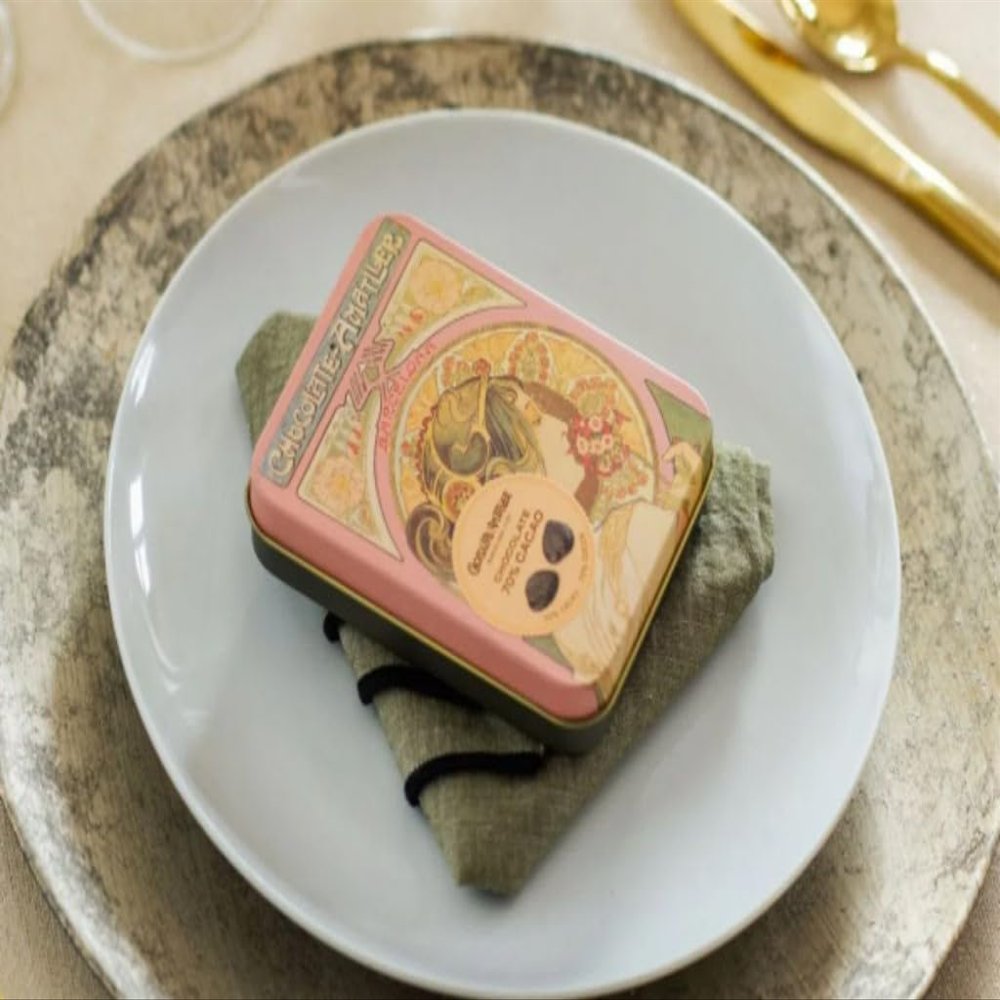 30g Amatller Dark Chocolate leaves Art Deco Tins