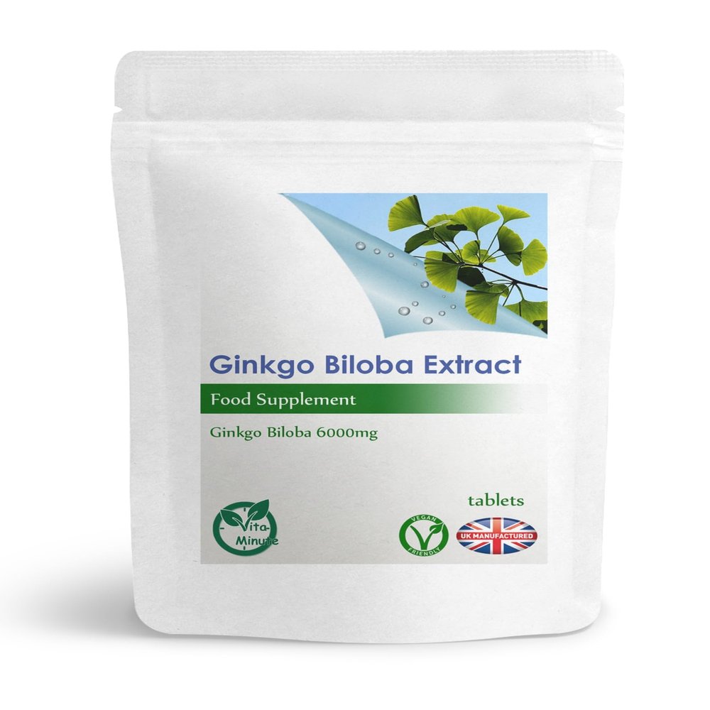 Ginkgo Biloba 6000mg Tablets | Brain, Blood, Memory and Cognitive Function Support | Vegan (Pack of 120)