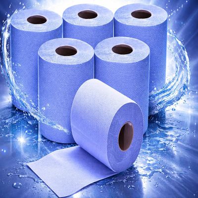 12 x Centre Feed Rolls Blue Tissue Paper Roll (2 Ply) Centrefeed Paper Tissue Rolls -Embossed Pattern Hand Towel-for Home Office Warehouse Bathroom Garage Kitchen, Wipe Away