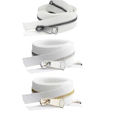 20/30/40/50/60/70/80cm 5# Colorful Open-End Auto Lock Metal Zipper DIY Handcraft for Clothing Pocket Garment Shoes(White,40cm)