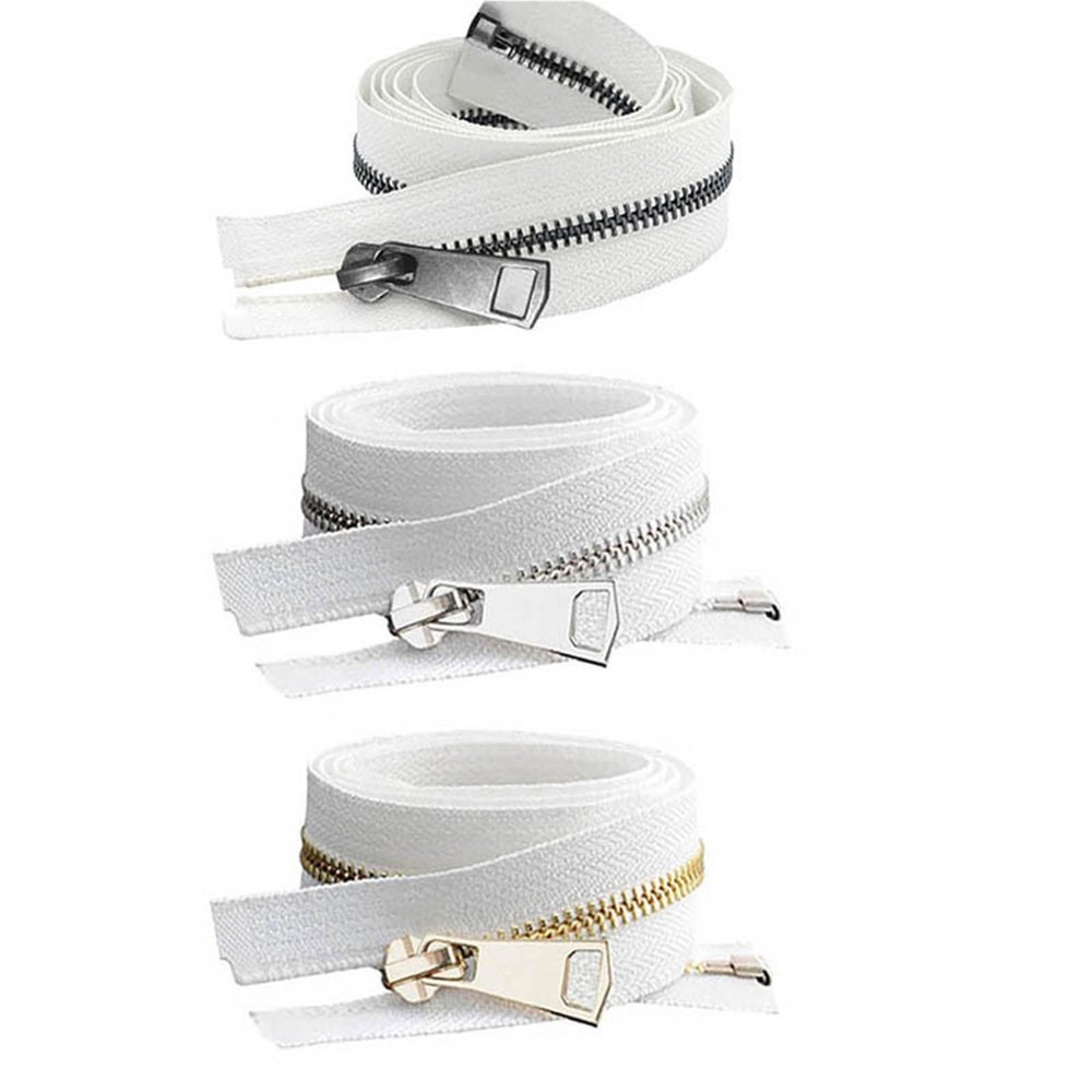 20/30/40/50/60/70/80cm 5# Colorful Open-End Auto Lock Metal Zipper DIY Handcraft for Clothing Pocket Garment Shoes(White,40cm)
