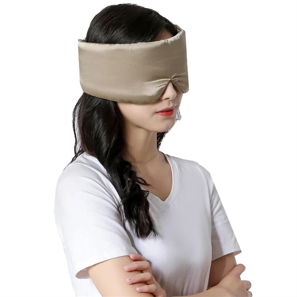 Double Layer Silk Sleeping Mask Large Eye Coverage Sleep Mask Soft Eye Patch Blackout Blindfold Shading Eye Cover Travel Relax(Apricot)