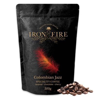 500g Colombian Jazz Speciality Whole Beans, Award-Winning Coffee with Chocolate, Caramel & Cherry Notes  Ethically Sourced from Colombia - IRON & FIRE