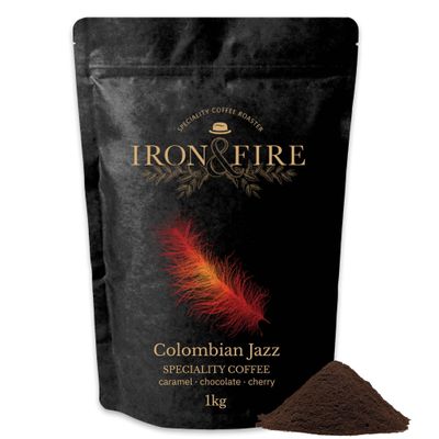 1Kg Colombian Jazz Speciality Blend Cafetiere/French Press Grind Award-Winning Colombian Coffee with Chocolate, Caramel & Cherry Notes - IRON & FIRE