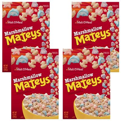 Family Cereals Bundle with Malt O Meal Marshmallow Mateys 320g - 4 Pack | Sugar Frosted Whole Grain Oat Cereal with Marshmallows.