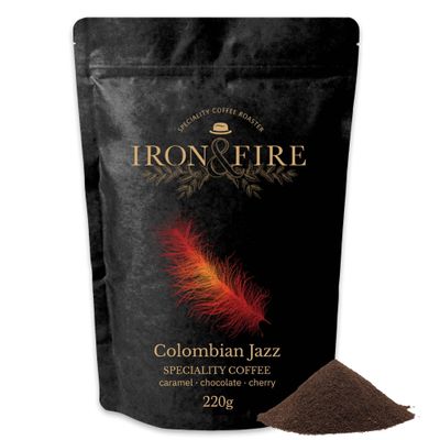 220g Colombian Jazz Pour Over Grind  Award-Winning Coffee with Chocolate, Caramel & Cherry Notes from Colombias Huila Region - IRON & FIRE