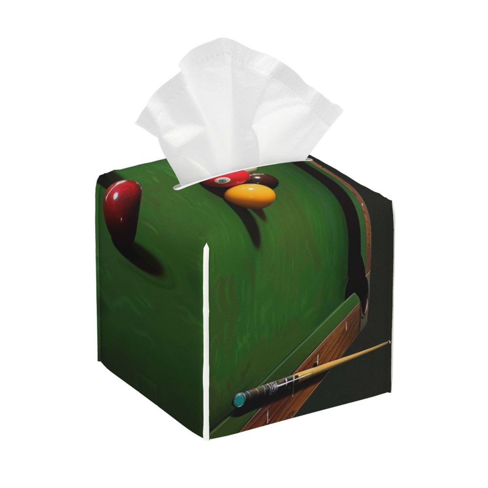 Billiard Printed Leather Tissue Box Cover Square Cute Tissue Box Holder Decorative Organizer for Bathroom Bedroom Office Car