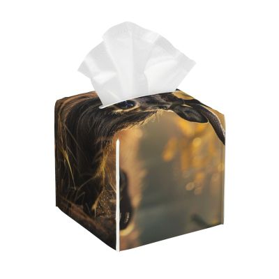 Antler Red Deer Printed Leather Tissue Box Cover Square Cute Tissue Box Holder Decorative Organizer for Bathroom Bedroom Office Car