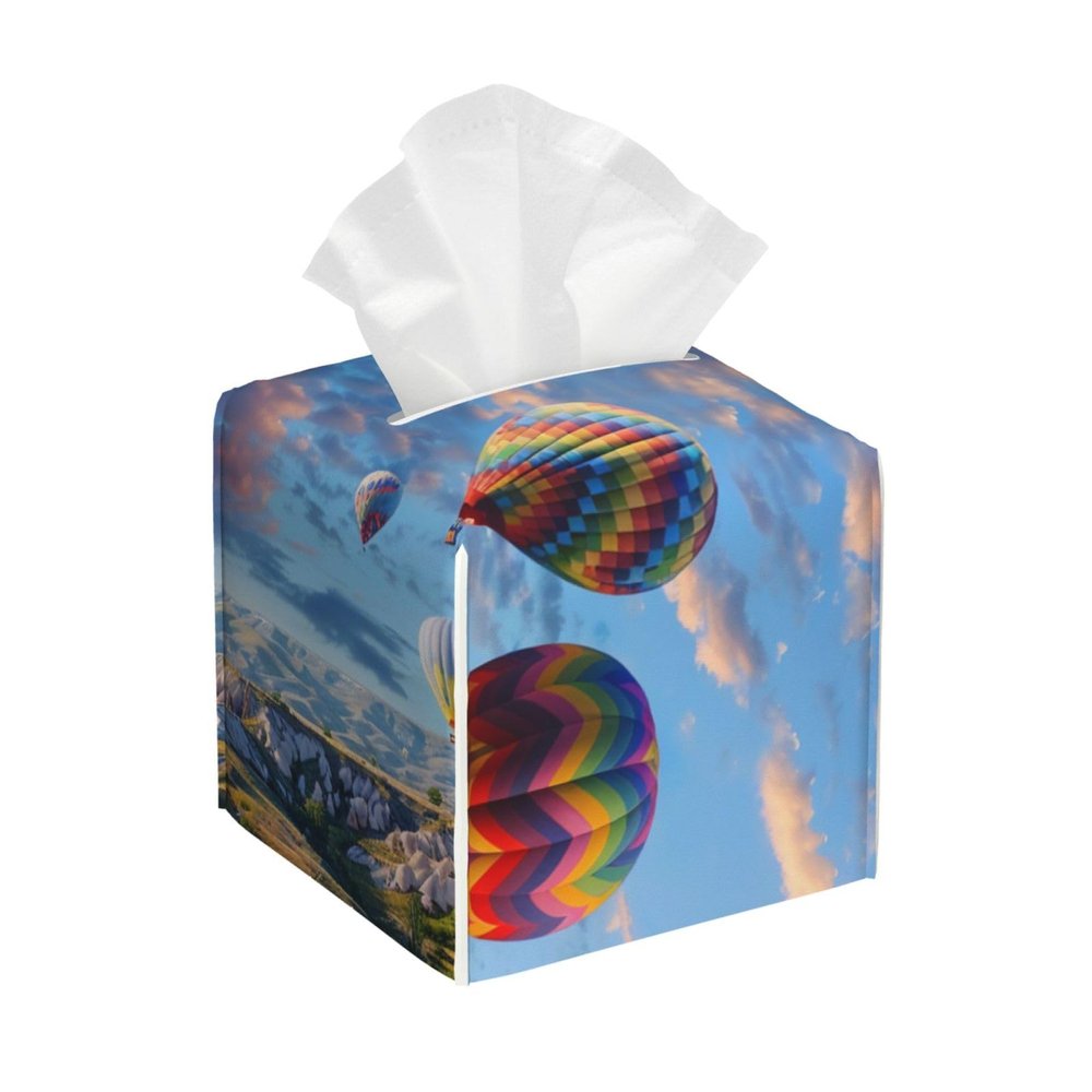 Hot Air Balloons Printed Leather Tissue Box Cover Square Cute Tissue Box Holder Decorative Organizer for Bathroom Bedroom Office Car