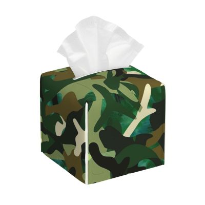 Abstract Camouflage Printed Leather Tissue Box Cover Square Cute Tissue Box Holder Decorative Organizer for Bathroom Bedroom Office Car