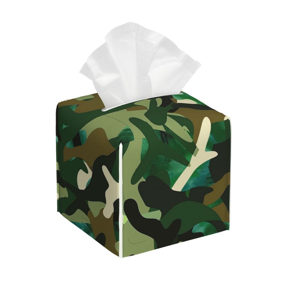 Abstract Camouflage Printed Leather Tissue Box Cover Square Cute Tissue Box Holder Decorative Organizer for Bathroom Bedroom Office Car