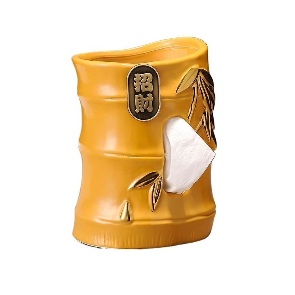 DFHS46JK Tissue Box Cover Chinese Style Tissue Box Holder Tissue Box Cover Coffee Table Desktop ceramics Facial Tissue Dispenser for Home Living Room Bedroom Office Decoration In Living Room(Yellow)